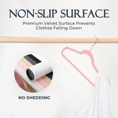 Pink Velvet Hangers 100 Pack, Premium Non-Slip Felt Hangers