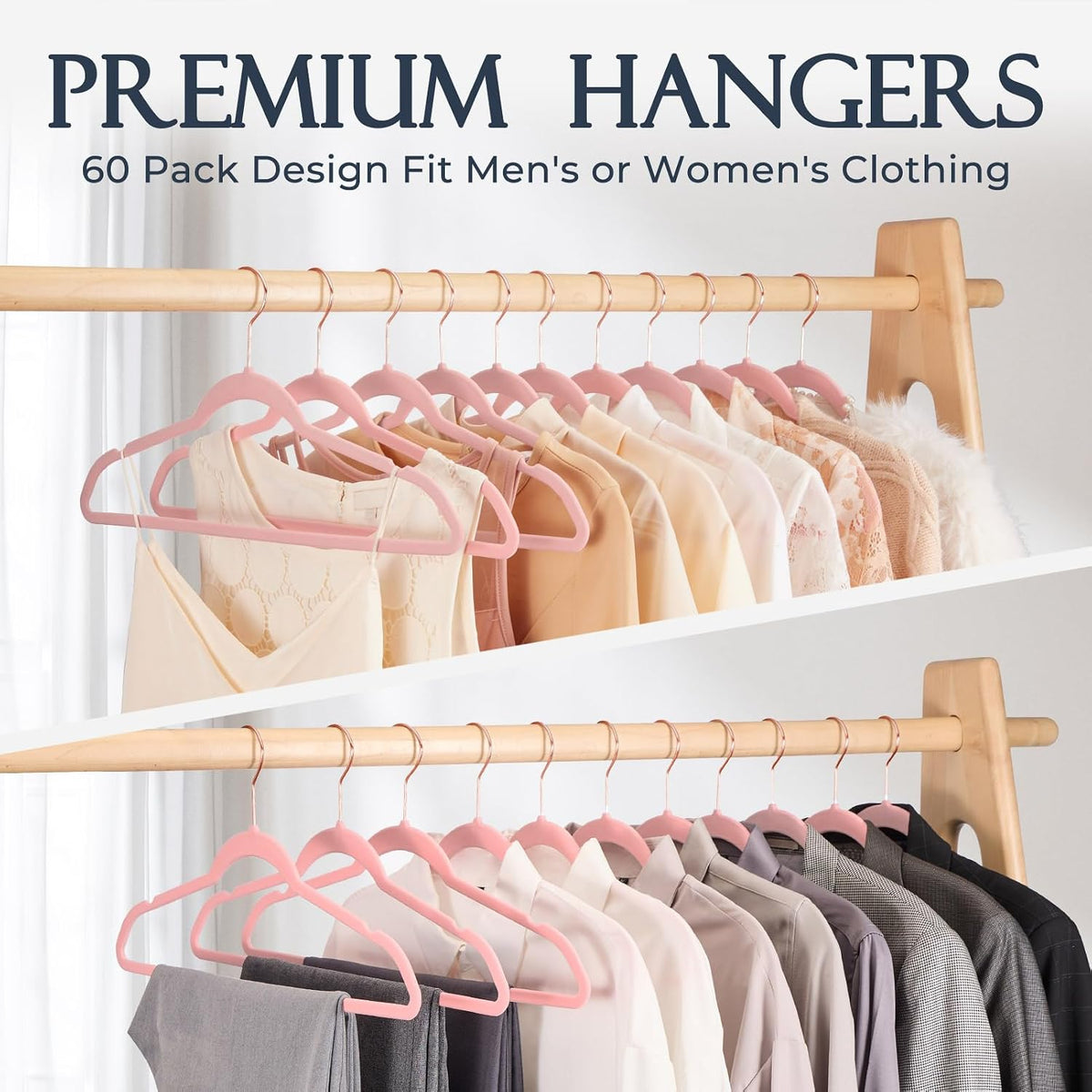 Pink Velvet Hangers 100 Pack, Premium Non-Slip Felt Hangers