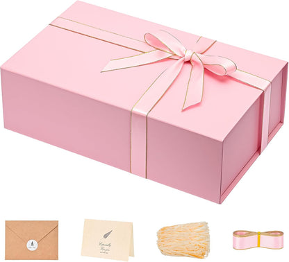 Pink Gift Box for Wedding with Magnetic Lid, 13.85"x8.35"x4.45"