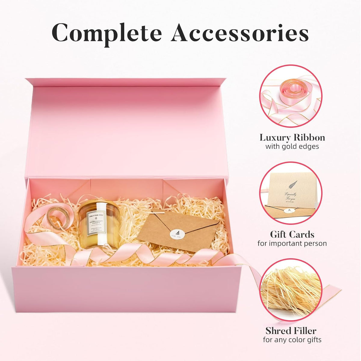 Pink Gift Box for Wedding with Magnetic Lid, 13.85"x8.35"x4.45"