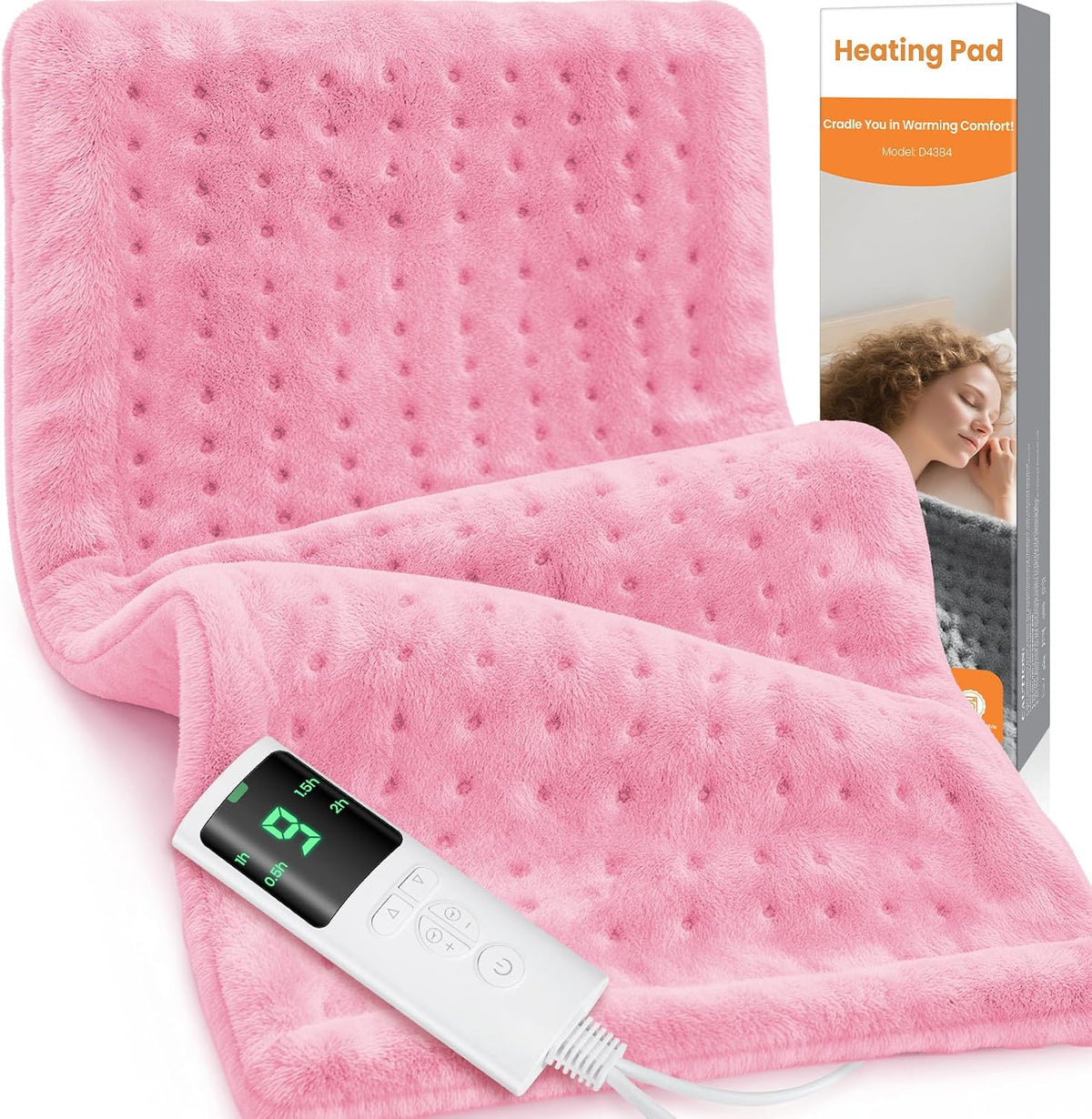 Heating Pad for Back Pain, 17"x33" Electric Heat Pad with 9 Heat Levels & 4 Auto-Off Timers, Portable Heating Pad for Period Cramps, Shoulder, Neck, Machine Washable, Gifts for Women Men, Pink