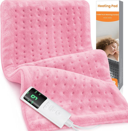 Heating Pad for Back Pain, 17"x33" Electric Heat Pad with 9 Heat Levels & 4 Auto-Off Timers, Portable Heating Pad for Period Cramps, Shoulder, Neck, Machine Washable, Gifts for Women Men, Pink