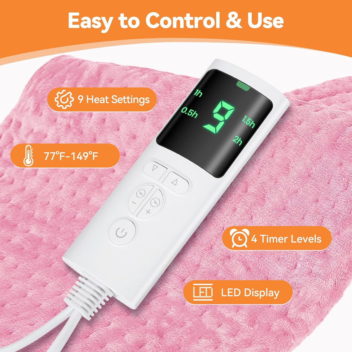 Heating Pad for Back Pain, 17"x33" Electric Heat Pad with 9 Heat Levels & 4 Auto-Off Timers, Portable Heating Pad for Period Cramps, Shoulder, Neck, Machine Washable, Gifts for Women Men, Pink