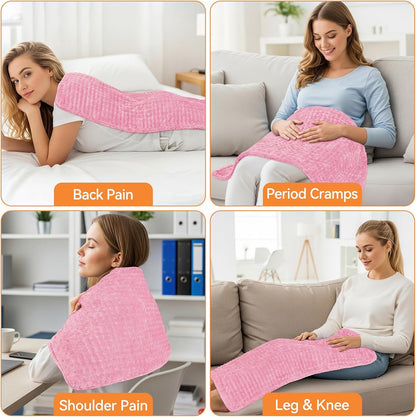 Heating Pad for Back Pain, 17"x33" Electric Heat Pad with 9 Heat Levels & 4 Auto-Off Timers, Portable Heating Pad for Period Cramps, Shoulder, Neck, Machine Washable, Gifts for Women Men, Pink