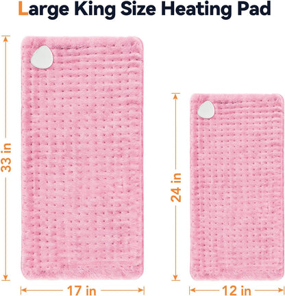 Heating Pad for Back Pain, 17"x33" Electric Heat Pad with 9 Heat Levels & 4 Auto-Off Timers, Portable Heating Pad for Period Cramps, Shoulder, Neck, Machine Washable, Gifts for Women Men, Pink