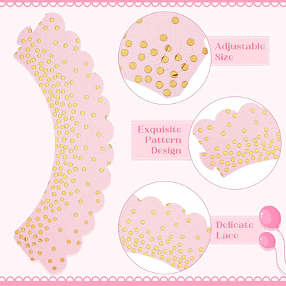 60 Pcs Gold Polka Dots Cupcake Wrappers Adjustable, Light Pink