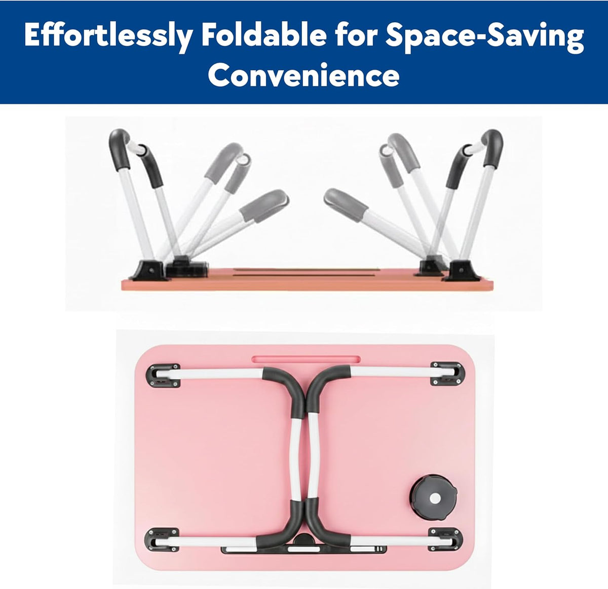 Laptop Bed Table, Laptop Desk with Foldable Legs & Cup Slot, Portable Tablet Notebook Stand Breakfast Bed Tray with Curved Design Charging Slot & Handle for Sofa, Bed (Pink and Green) (Pink)