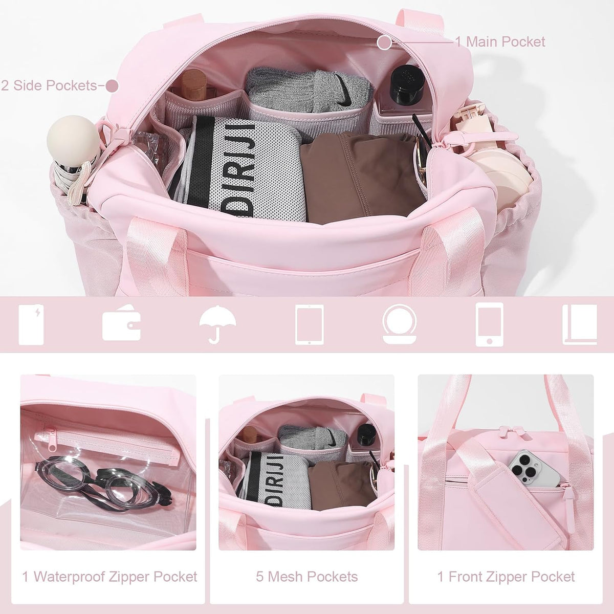 Small Gym Bag for Women, Mini Crossbody Gym Duffle Bag with Wet Compartment, Carry on Gym Tote Bag for Workout Dance Sport Travel (Medium-Pink)