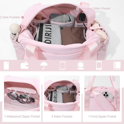 Small Gym Bag for Women, Mini Crossbody Gym Duffle Bag with Wet Compartment, Carry on Gym Tote Bag for Workout Dance Sport Travel (Medium-Pink)