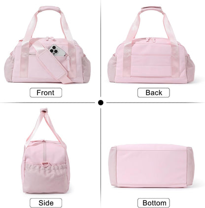 Small Gym Bag for Women, Mini Crossbody Gym Duffle Bag with Wet Compartment, Carry on Gym Tote Bag for Workout Dance Sport Travel (Medium-Pink)
