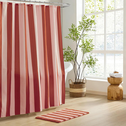 Bath Mat with Striped Design, Microfiber Absorbent Non Slip Tufted Rug for Floor, Shower or Kitchen (20x32 inch, Blush)