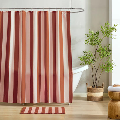 Bath Mat with Striped Design, Microfiber Absorbent Non Slip Tufted Rug for Floor, Shower or Kitchen (20x32 inch, Blush)