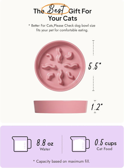 Ceramic Slow Feeder Dog Bowls Small Breed, 0.5 Cups Dog Food Dish for Fast Eaters, Puzzle Bowl for Small Dogs and Cats, 5.5 Inch-Pink