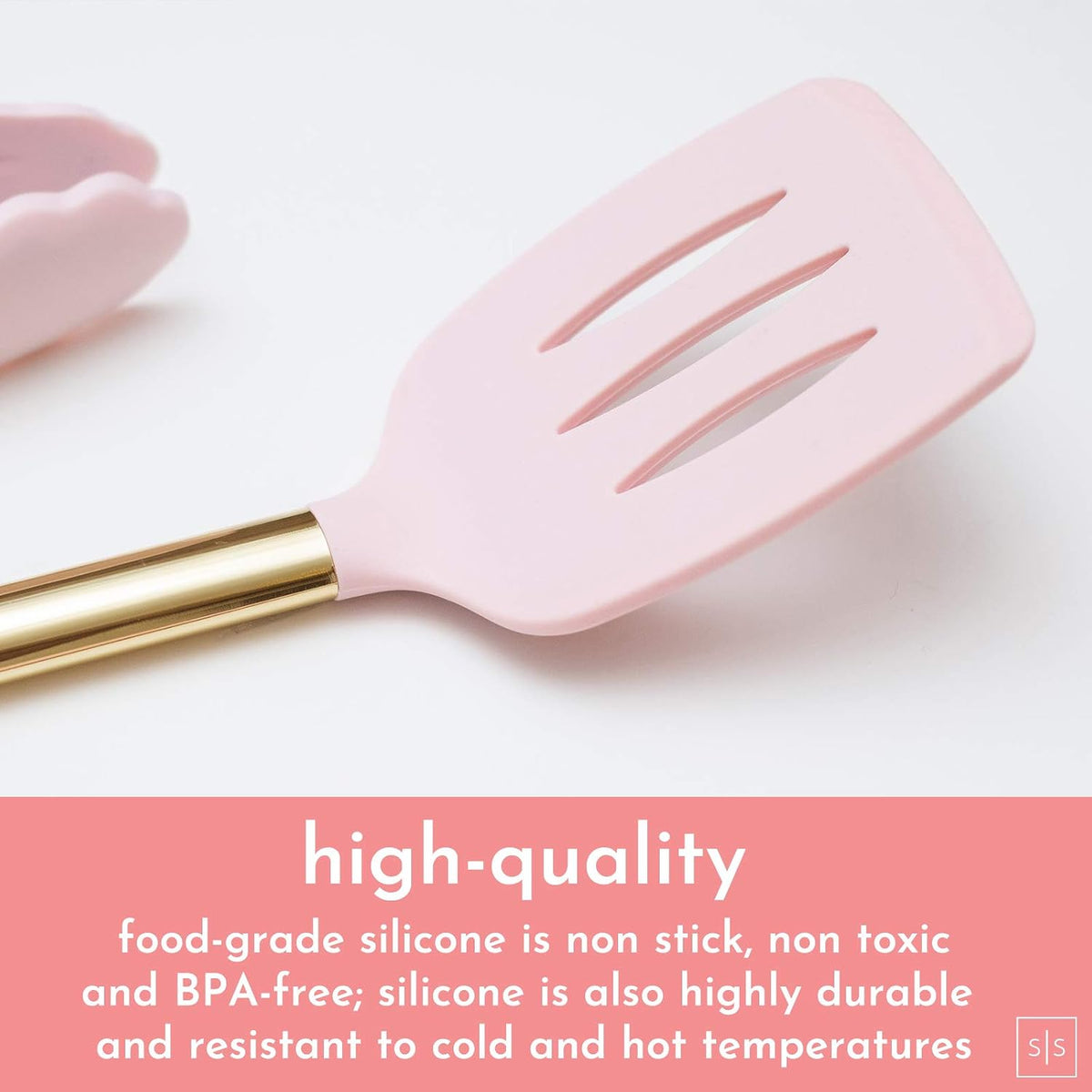 Gold and Pink Kitchen Utensil Set with Holder, 7-Piece