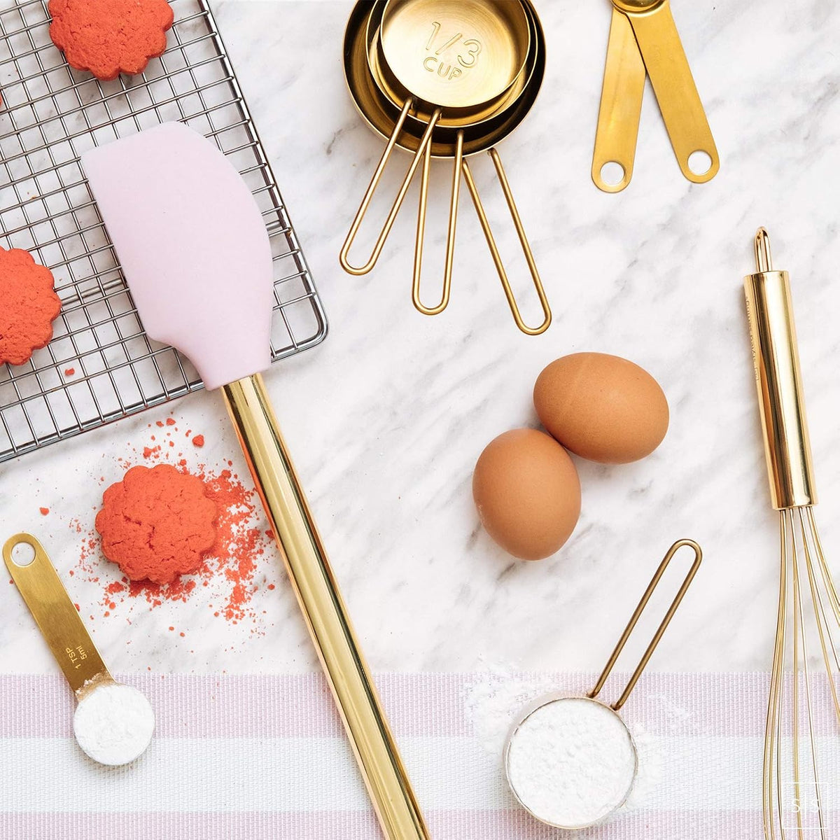Gold and Pink Kitchen Utensil Set with Holder, 7-Piece