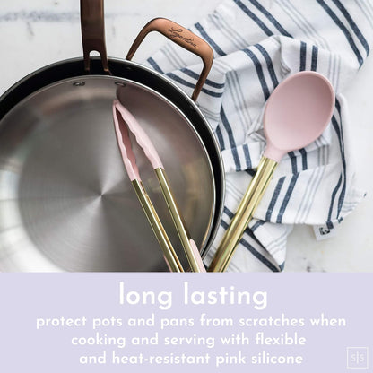Gold and Pink Kitchen Utensil Set with Holder, 7-Piece
