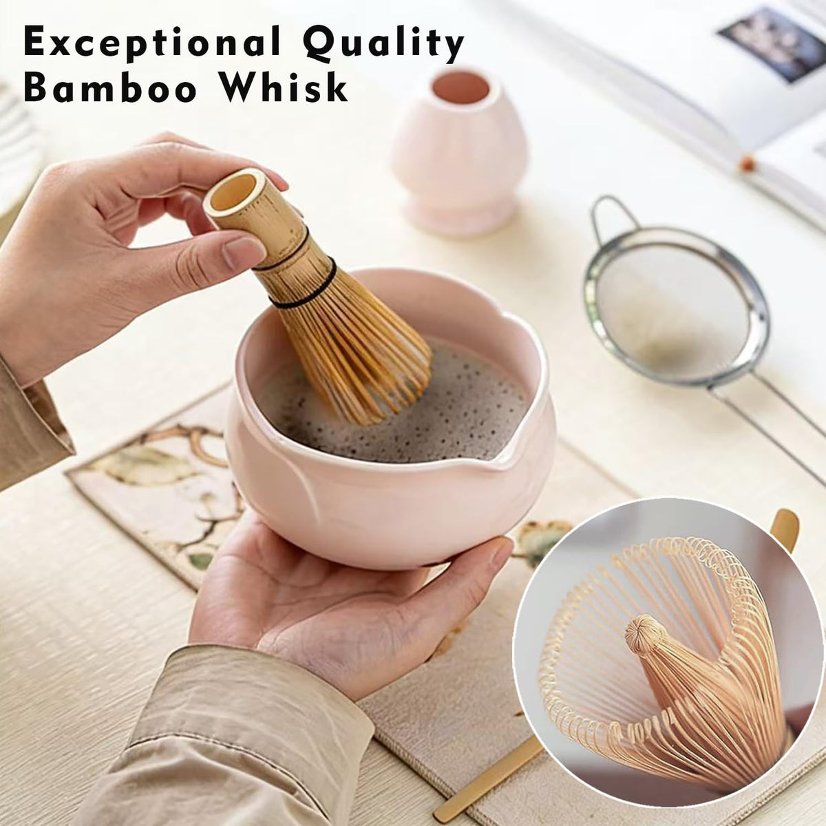Matcha Whisk Set Pink, Ceramic Matcha Kit for Beginners & Tea Lovers