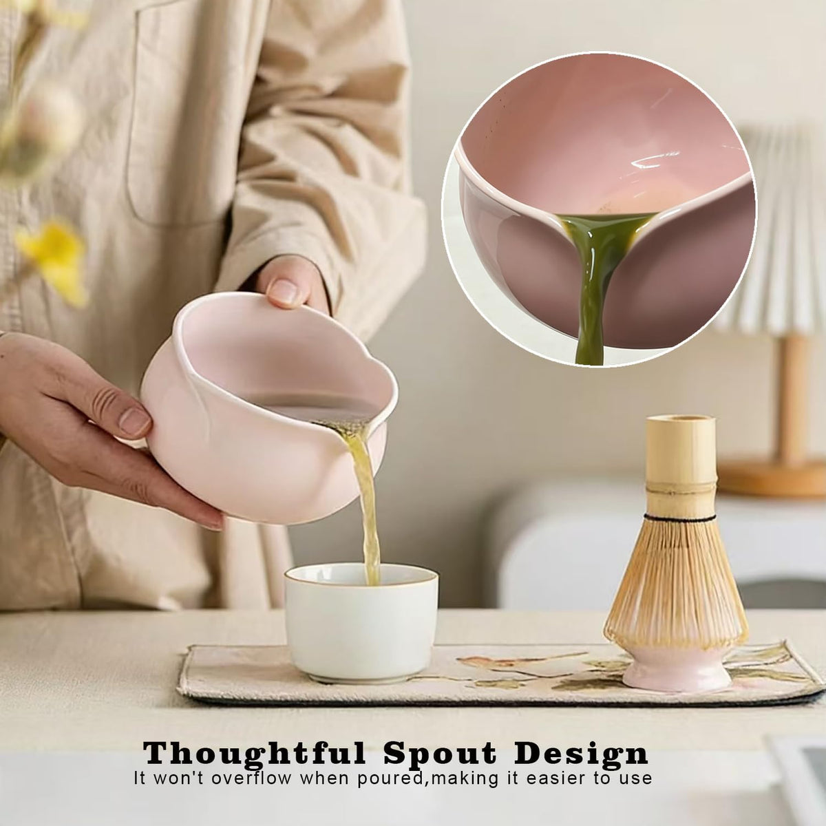 Matcha Whisk Set Pink, Ceramic Matcha Kit for Beginners & Tea Lovers
