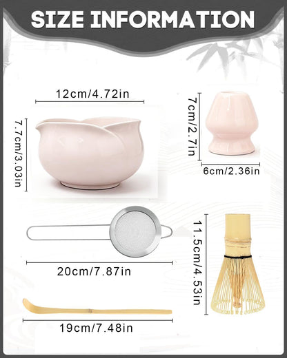 Matcha Whisk Set Pink, Ceramic Matcha Kit for Beginners & Tea Lovers