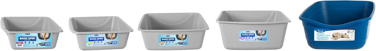 Petmate Basic Open Cat Litter Pan, Multidirectional Easy to Clean Plastic Litter Box, Gray, Made in USA, 14" x 10.5" x 3.5", Small Recommended for Kittens and Small Cats