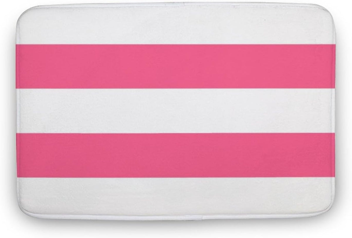 Soft Bath Rug Bright Pink Horizontal Striped Bathroom Mats Non Slip Absorbent Bath Mat Carpet for Kitchen Entryway, 16 x 24inch