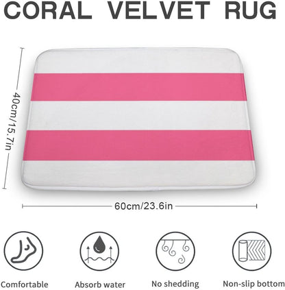 Soft Bath Rug Bright Pink Horizontal Striped Bathroom Mats Non Slip Absorbent Bath Mat Carpet for Kitchen Entryway, 16 x 24inch