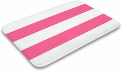 Soft Bath Rug Bright Pink Horizontal Striped Bathroom Mats Non Slip Absorbent Bath Mat Carpet for Kitchen Entryway, 16 x 24inch