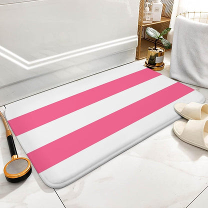 Soft Bath Rug Bright Pink Horizontal Striped Bathroom Mats Non Slip Absorbent Bath Mat Carpet for Kitchen Entryway, 16 x 24inch