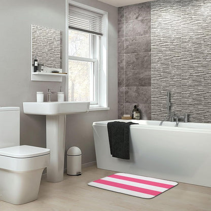 Soft Bath Rug Bright Pink Horizontal Striped Bathroom Mats Non Slip Absorbent Bath Mat Carpet for Kitchen Entryway, 16 x 24inch
