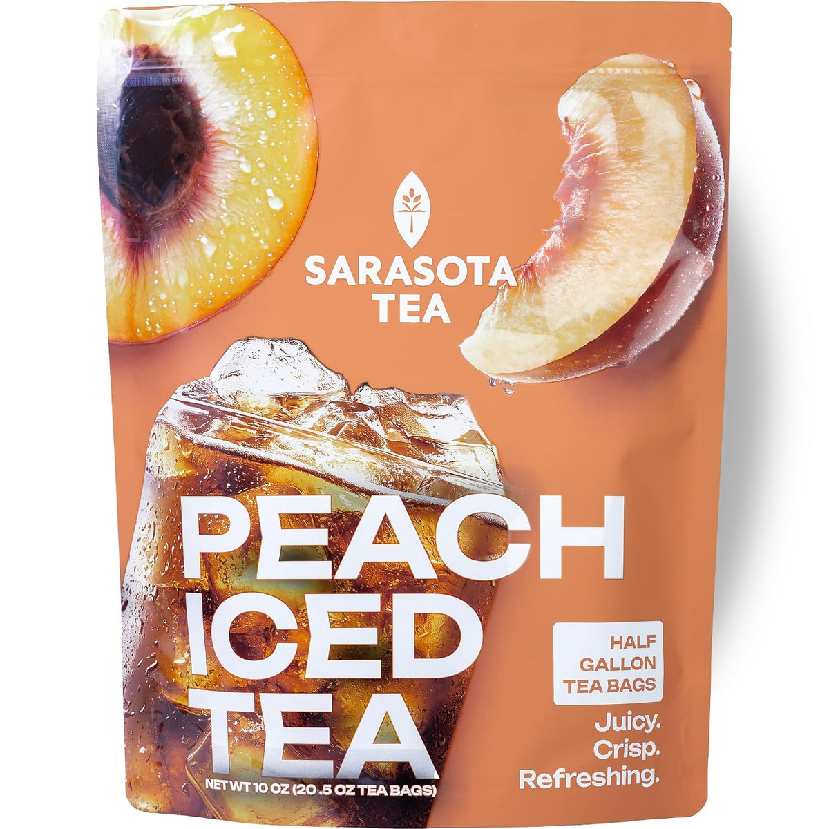 Peach Iced Tea Bags Half Gallon | 20 Count Large Iced Tea Bags | Makes 10 Gallons | Juicy Crisp Peach Flavor | Easy Brew Pitcher