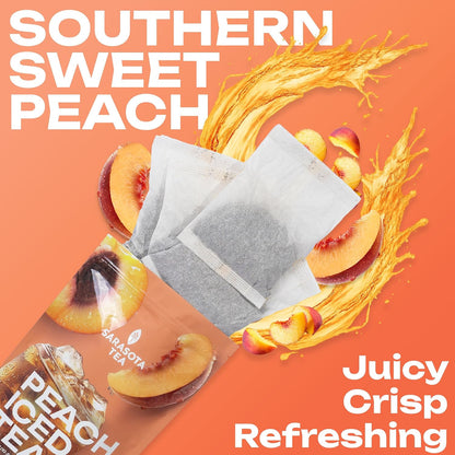 Peach Iced Tea Bags Half Gallon | 20 Count Large Iced Tea Bags | Makes 10 Gallons | Juicy Crisp Peach Flavor | Easy Brew Pitcher