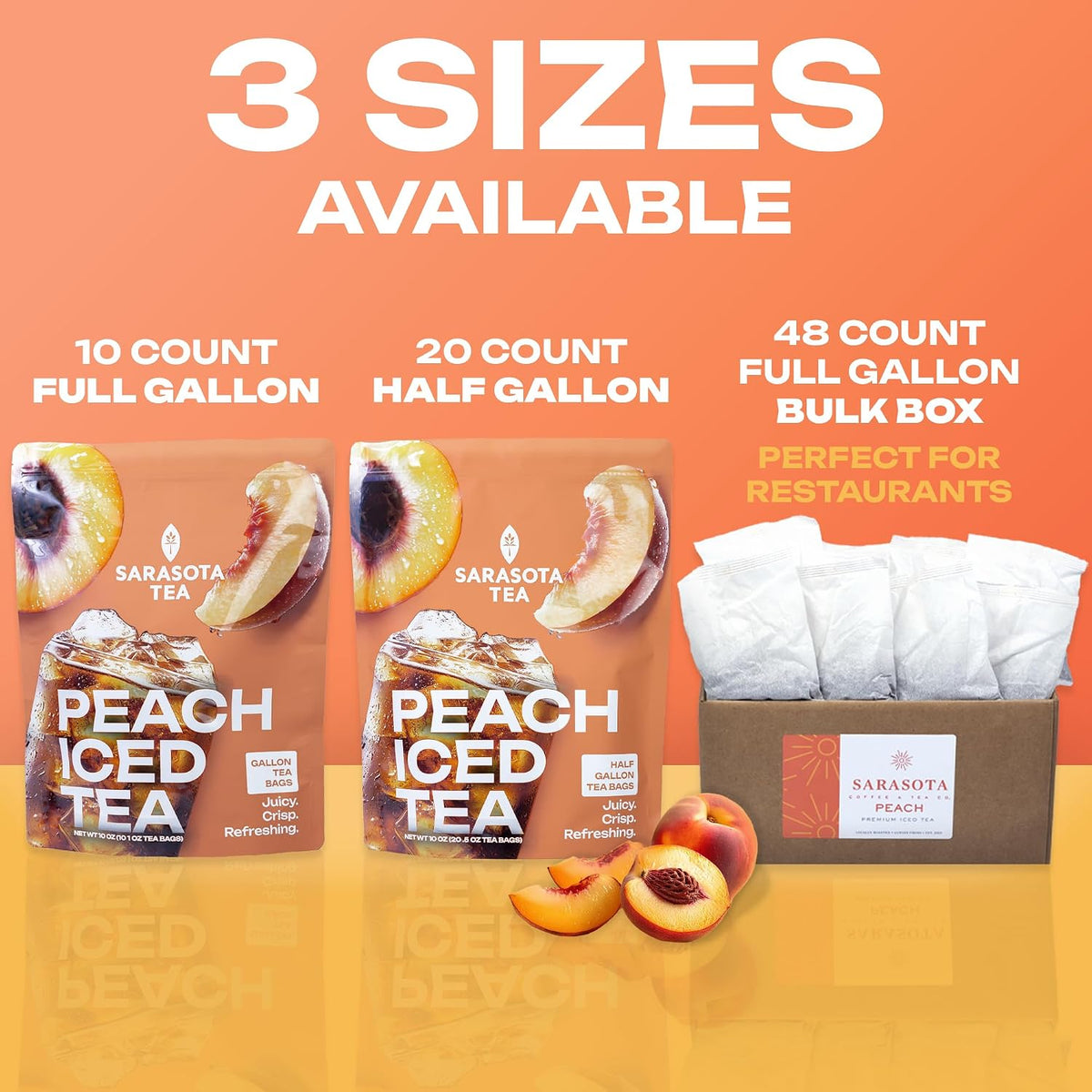 Peach Iced Tea Bags Half Gallon | 20 Count Large Iced Tea Bags | Makes 10 Gallons | Juicy Crisp Peach Flavor | Easy Brew Pitcher