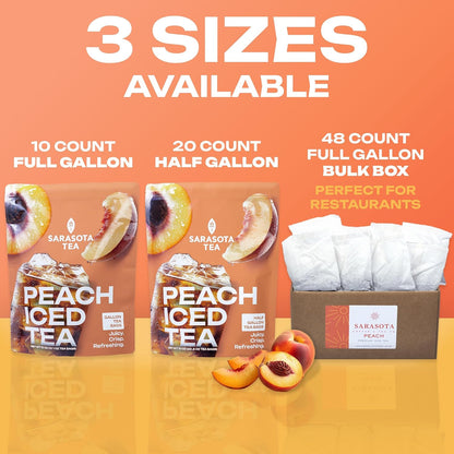 Peach Iced Tea Bags Half Gallon | 20 Count Large Iced Tea Bags | Makes 10 Gallons | Juicy Crisp Peach Flavor | Easy Brew Pitcher