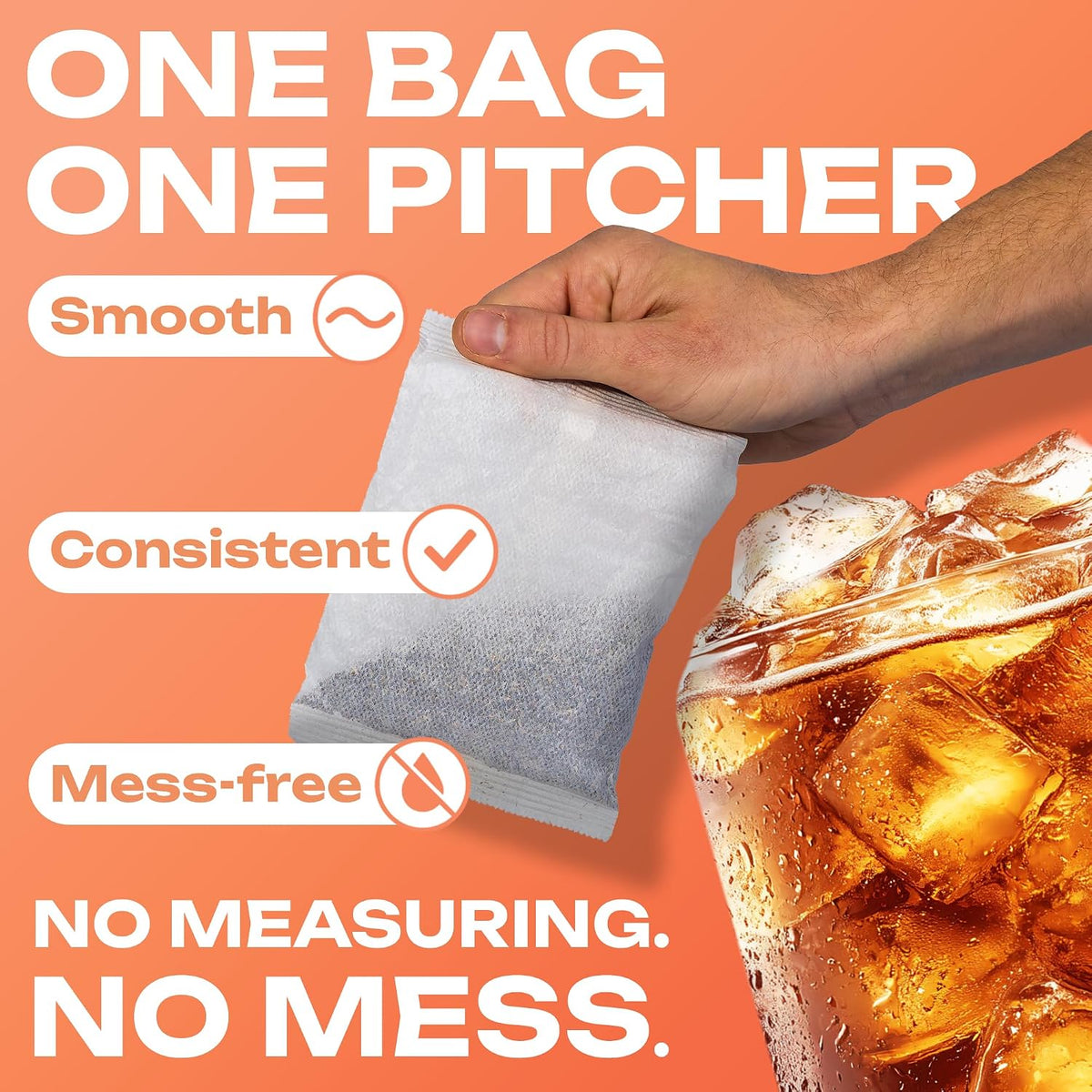 Peach Iced Tea Bags Half Gallon | 20 Count Large Iced Tea Bags | Makes 10 Gallons | Juicy Crisp Peach Flavor | Easy Brew Pitcher