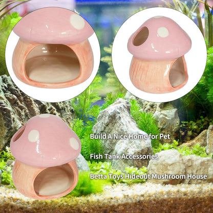 Fish Tank Decor, Cute Mushroom House Aquarium Decorations Accessory, Betta Bed Fish Tank Caves for Goldfish Shrimp Toad Hideout (Pink)