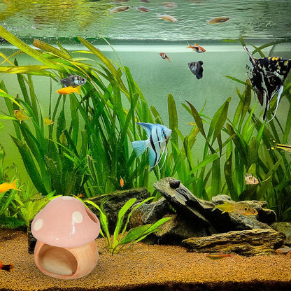 Fish Tank Decor, Cute Mushroom House Aquarium Decorations Accessory, Betta Bed Fish Tank Caves for Goldfish Shrimp Toad Hideout (Pink)