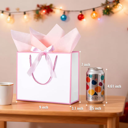 DOYIDE 30 Pcs Thank You Gift Bags with Tissue Paper, 9x7x3.1in Paper Gift Bags with Handles, Gift Wrap Bags with Bow Ribbon for Wedding Birthday Baby Shower Bridesmaid Party
