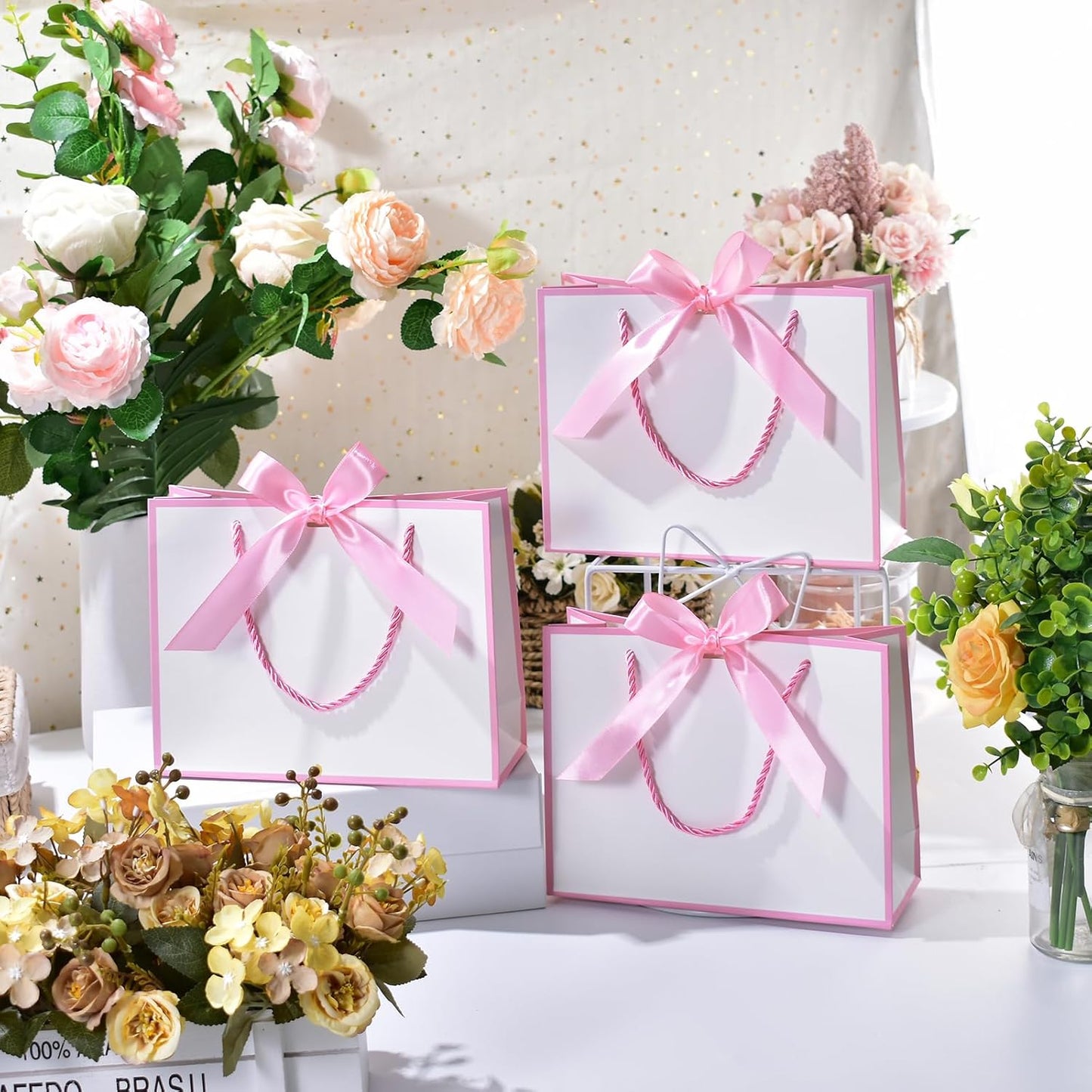 DOYIDE 30 Pcs Thank You Gift Bags with Tissue Paper, 9x7x3.1in Paper Gift Bags with Handles, Gift Wrap Bags with Bow Ribbon for Wedding Birthday Baby Shower Bridesmaid Party