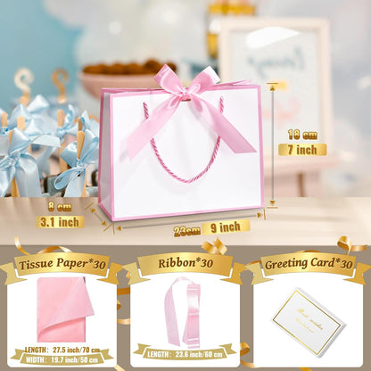 DOYIDE 30 Pcs Thank You Gift Bags with Tissue Paper, 9x7x3.1in Paper Gift Bags with Handles, Gift Wrap Bags with Bow Ribbon for Wedding Birthday Baby Shower Bridesmaid Party