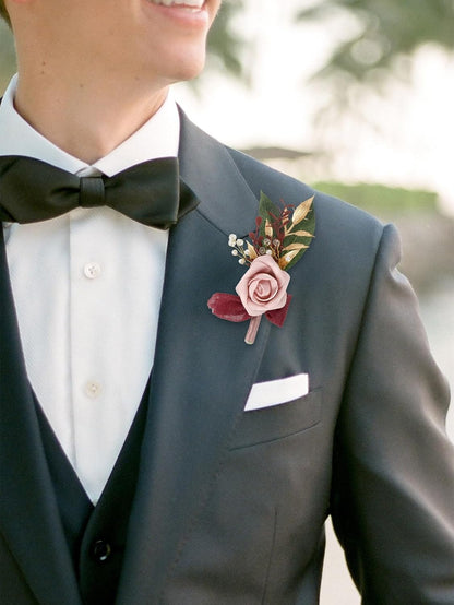 2Pcs Wedding Corsage and Boutonniere Set Dusty Pink Rose Corsage Wristlet and Boutonniere for Men Women Groom Bride Bridesmaid Groomsmen Wedding Party Accessory Prom Decoration (Dusty Pink)