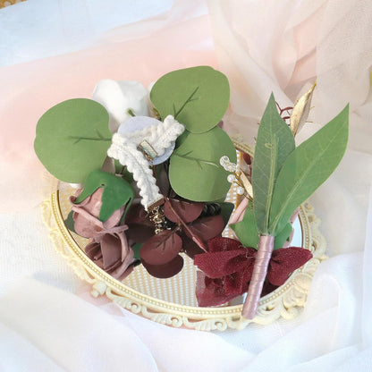 2Pcs Wedding Corsage and Boutonniere Set Dusty Pink Rose Corsage Wristlet and Boutonniere for Men Women Groom Bride Bridesmaid Groomsmen Wedding Party Accessory Prom Decoration (Dusty Pink)