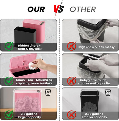 XLHOMO 9-Piece Pink Bathroom Accessories Set - Cute & Functional Set with Slim Trash Can, Soap Dish & Jars - Ideal Gift for Girls, Dorm Room & Modern Vanity Decor