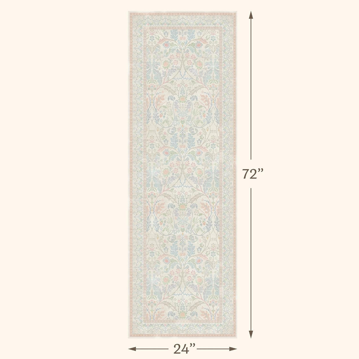 Soft Washable Runner Rug 2x6 Non Slip for Girls Bedroom, Laundry Room Rug, Kitchen, Bathroom, Floral Light Pink and Blue Stain Resistant Floor Runner Carpet Low Pile with Rubber Backing