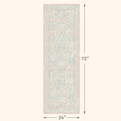 Soft Washable Runner Rug 2x6 Non Slip for Girls Bedroom, Laundry Room Rug, Kitchen, Bathroom, Floral Light Pink and Blue Stain Resistant Floor Runner Carpet Low Pile with Rubber Backing