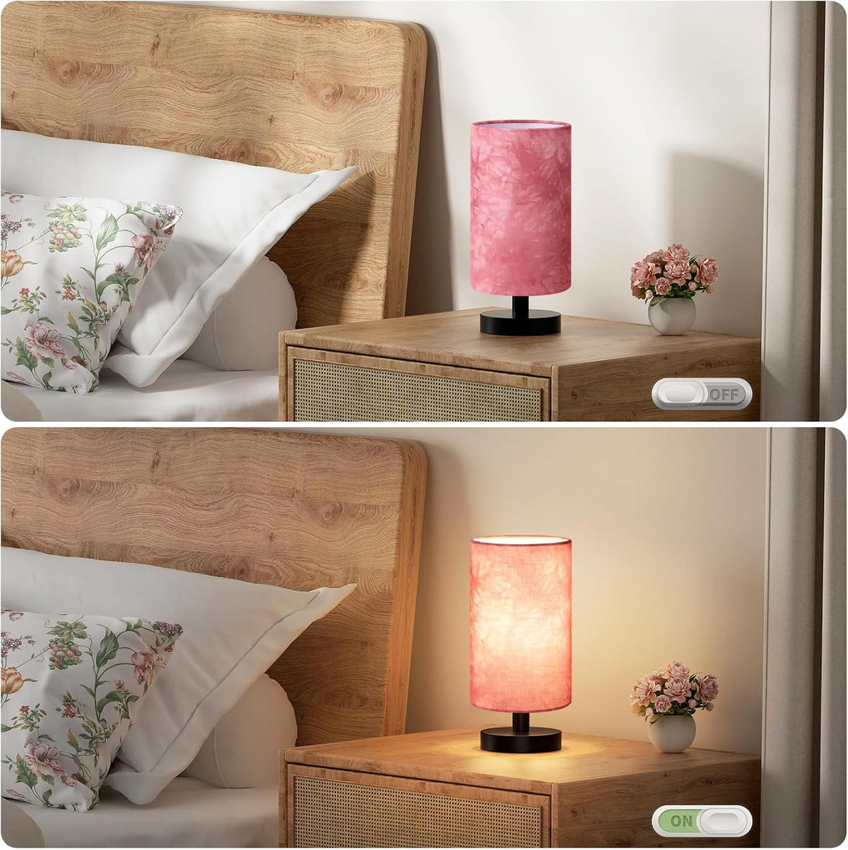 Fenmzee Small Table Lamps(Pink Shade - Black Base, 9" Inline Control)