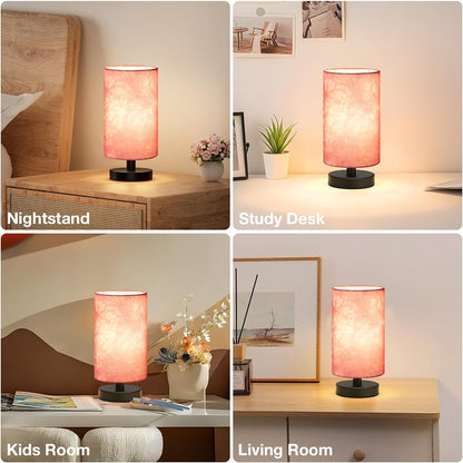 Fenmzee Small Table Lamps(Pink Shade - Black Base, 9" Inline Control)