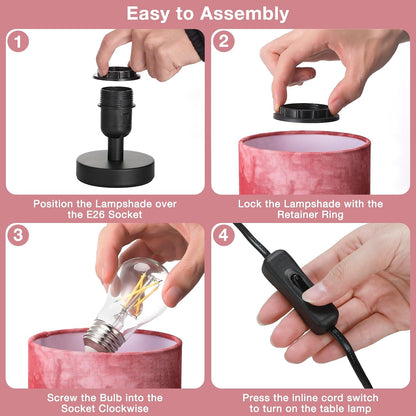 Fenmzee Small Table Lamps(Pink Shade - Black Base, 9" Inline Control)