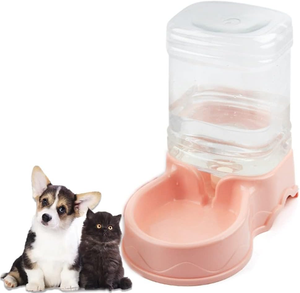 Pet Feeding Bowl and Water Dispenser with Refillable Storage Container Self-Dispensing 1 Gallon Large Capacity Cat Feeder, 3.8 Liters Capacity Dog Rabbit Waterer (Pink, for Water)