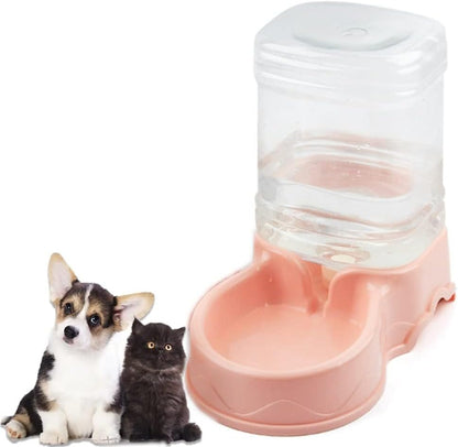Pet Feeding Bowl and Water Dispenser with Refillable Storage Container Self-Dispensing 1 Gallon Large Capacity Cat Feeder, 3.8 Liters Capacity Dog Rabbit Waterer (Pink, for Water)