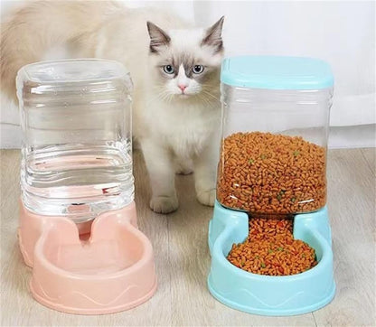 Pet Feeding Bowl and Water Dispenser with Refillable Storage Container Self-Dispensing 1 Gallon Large Capacity Cat Feeder, 3.8 Liters Capacity Dog Rabbit Waterer (Pink, for Water)